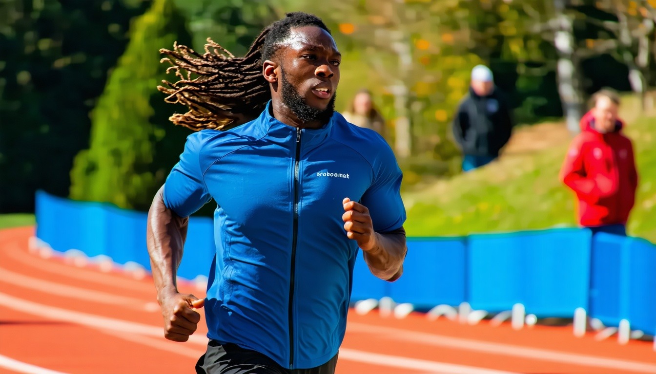 An athlete powering through a race with a focused
